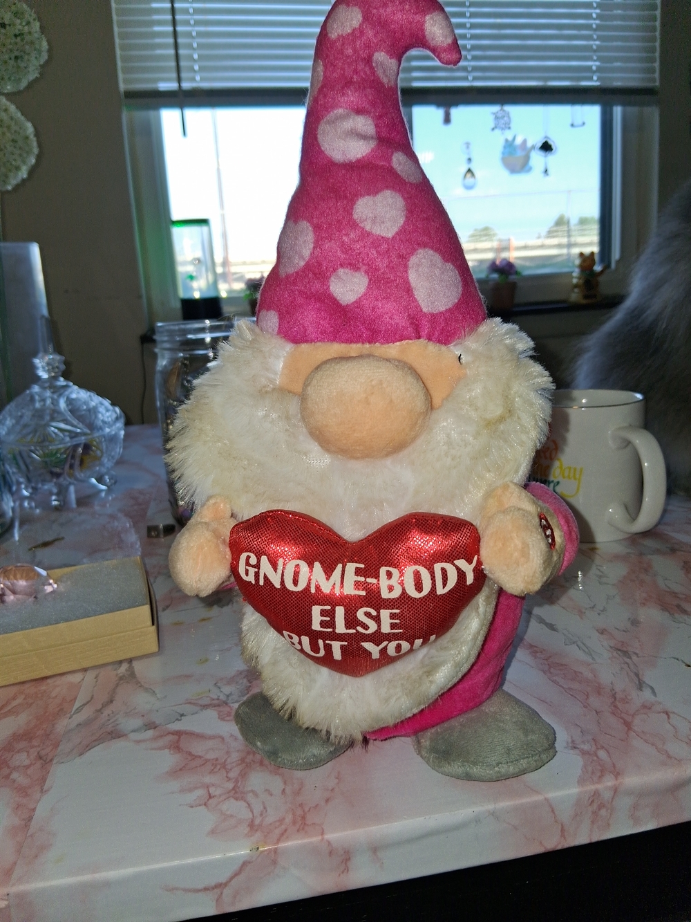 Valentine Pink Heart Gnome Plush Holding Red Heart